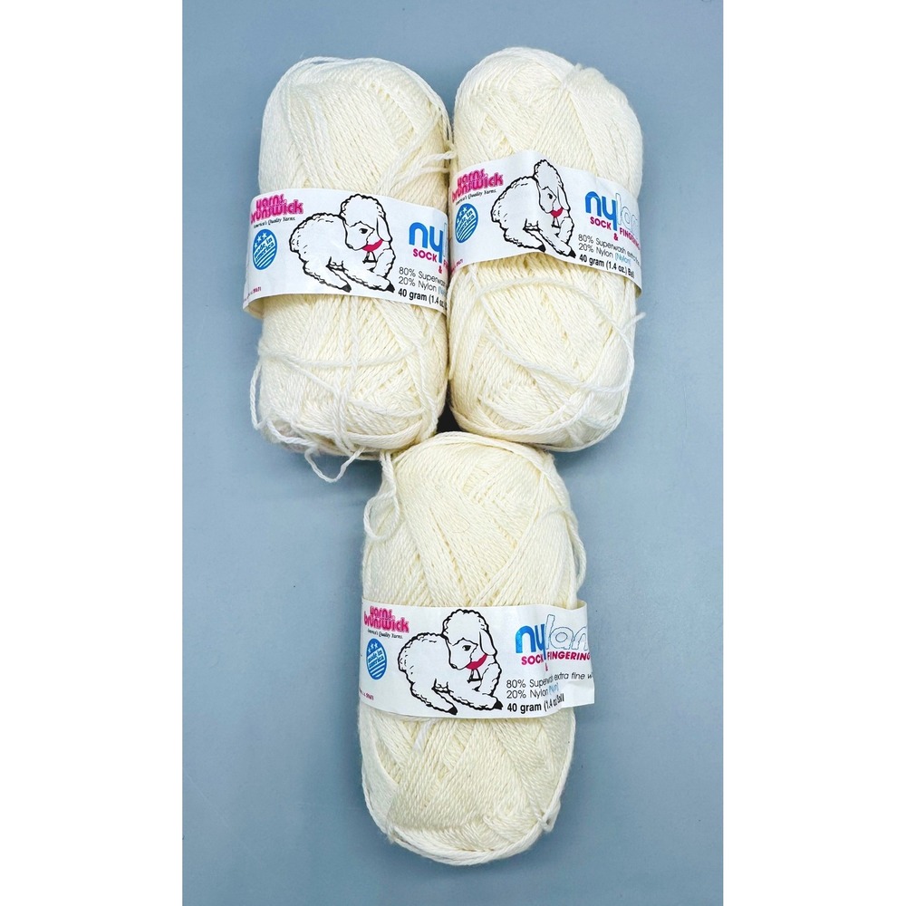 Brunswick Nylamb Sock Fingering Yarn Ecru Superwash Wool Nylon Lot of 3